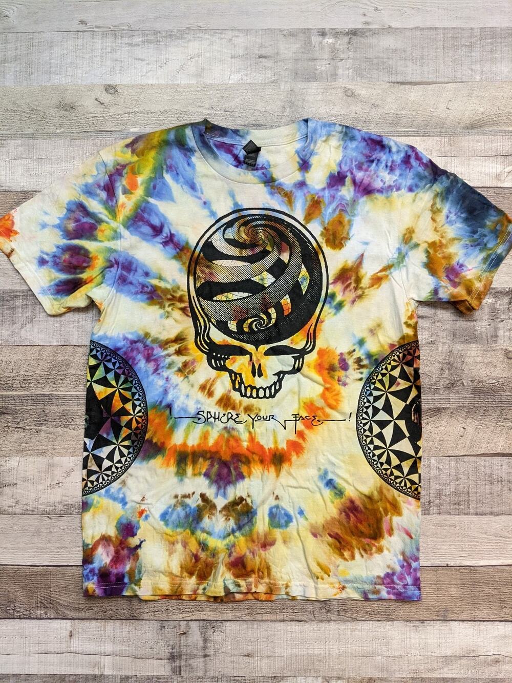 THUNDER SHOUT "Sphere Your Face" Tie-Dyed Short Sleeve Shirt, L, New